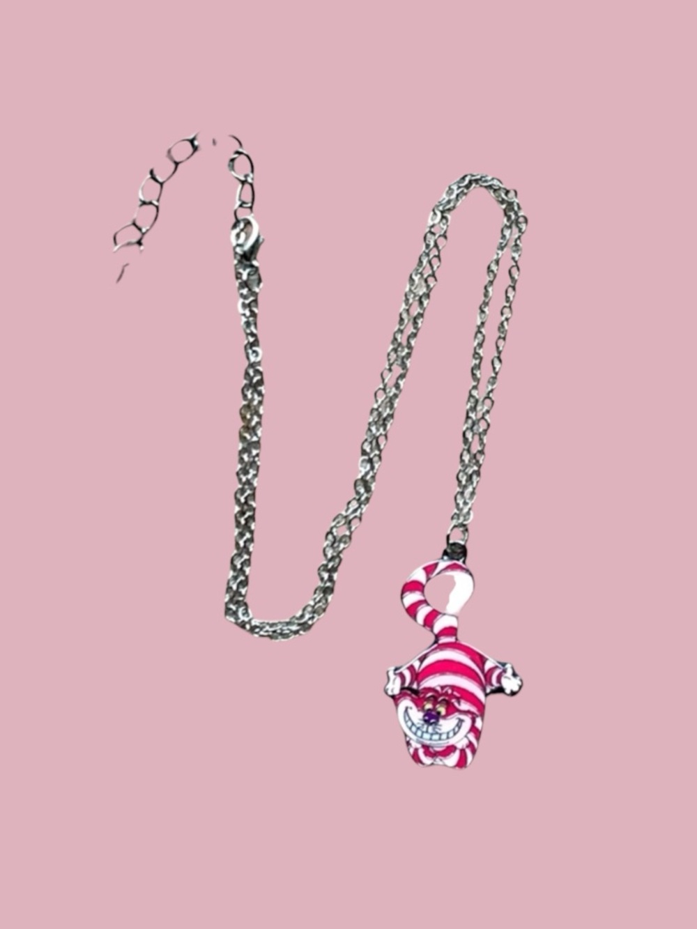 Cheshire Cat Kids Necklace- Pink and White Alice In Wonderland
